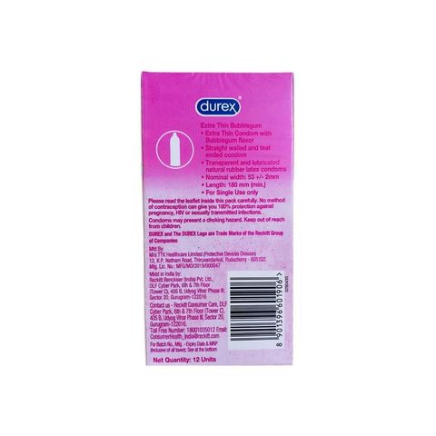 Durex Extra Thin Bubblegum Flavoured Condoms For Men 12 Pieces
