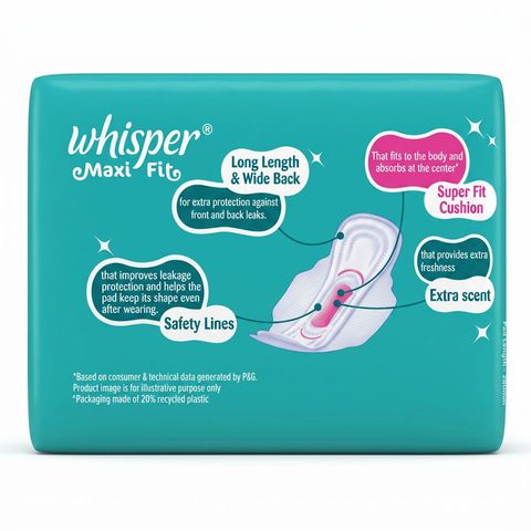 Whisper Sanitary Napkin Maxi Fit L + Wings 15 Pieces