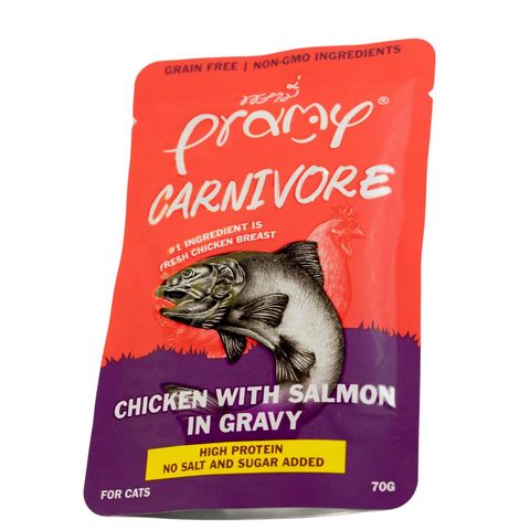 Pramy Carnivore Pouch Chicken With Salmon In Gravy For All Cats 70g 