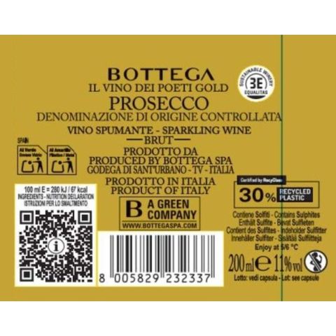 Bottega Prosecco Gold Nv 200ml