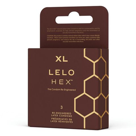 Lelo Hex Condoms Respect XL (Large Size 58 mm / 2.28 in) 3 Pieces (Ultra-thin condoms, sublime sensation and flawless fit, inner ribbing enhances grip)