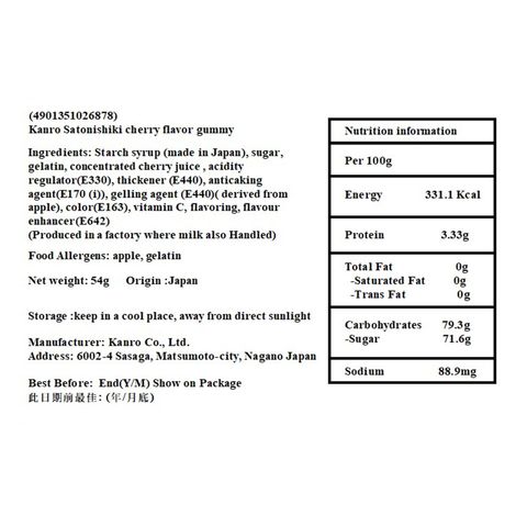 Kanro Cherry Flavor Gummy 54g [Parallel Import]