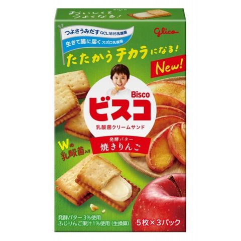 Glico Bakes Apple Flavor Lactic Acid Bacteria Sandwich Biscuits 61.7g [Parallel Import]