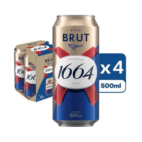 Kronenbourg 1664 Brut King Can Beer 500ml x 4 (The new and old packaging will be shipped out randomly)