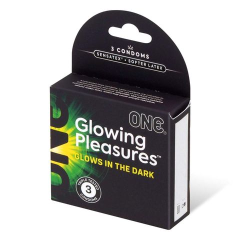 One Glowing Pleasures Lubricated Latex Condoms Glow in Dark 3 Pieces