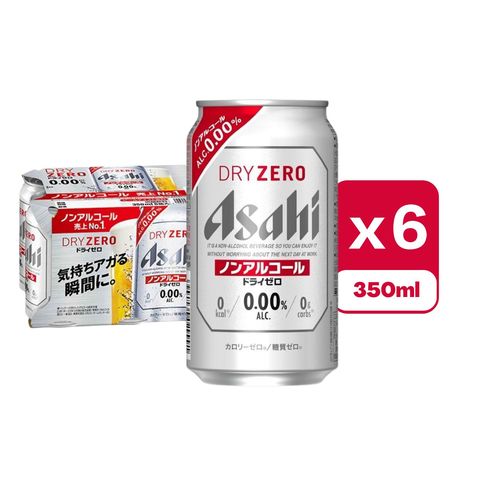 朝日 Dry Zero無酒精無糖啤酒 350ml x6 [平行進口]