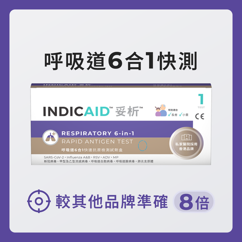 Indicaid Respiratory 6-in-1 Rapid Antigen Test (SARS‑CoV‑2 / Influenza A & B / RSV / ADV / MP) 1 Piece