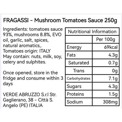 Fragassi Tomatoes Mushroom Sauce 250g