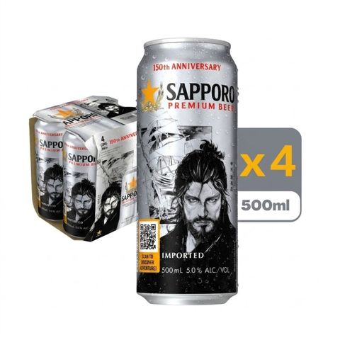 Sapporo Premium King Can Beer 500ml x4 (The new and old packaging will be shipped out randomly)