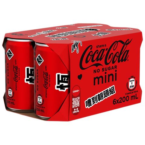 無糖可口可樂 「無糖可口可樂」汽水 200毫升 x 6 (新舊包裝隨機發貨)