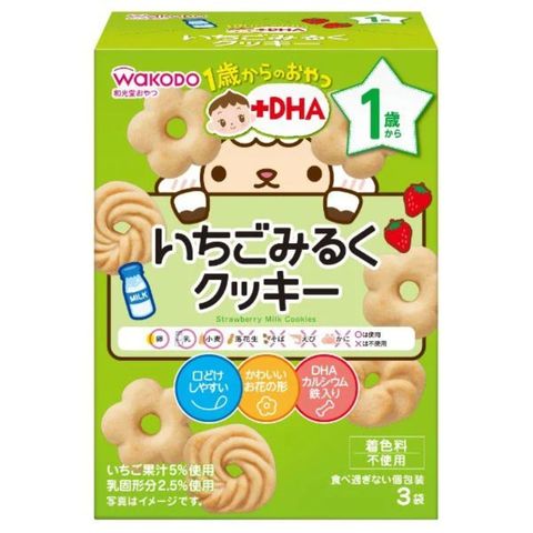 和光堂 1歲以上點心 + DHA 草莓牛奶餅乾 3 x 16克 [平行進口]