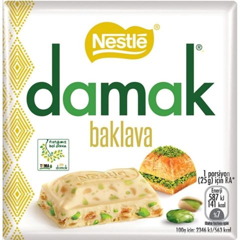 Nestle Damak White Chocolate with Pistachio and Pastry Dough Baklava 60g