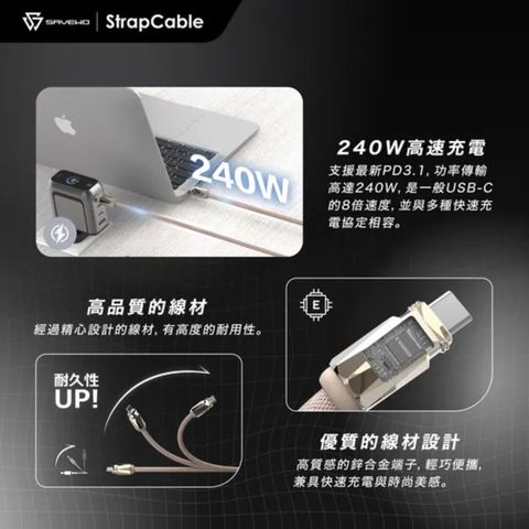Savewo Strap Cable 多用途肩帶超快速充電線 卓越版 1條