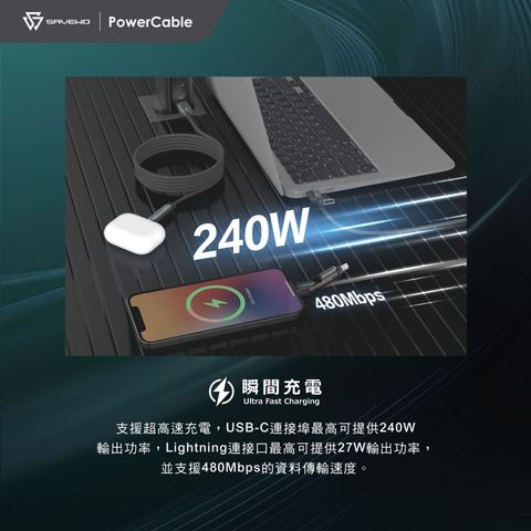 Savewo Power Cable Mix 4 in 1 PD3.1 240W 極速充電線 1.2米 1個