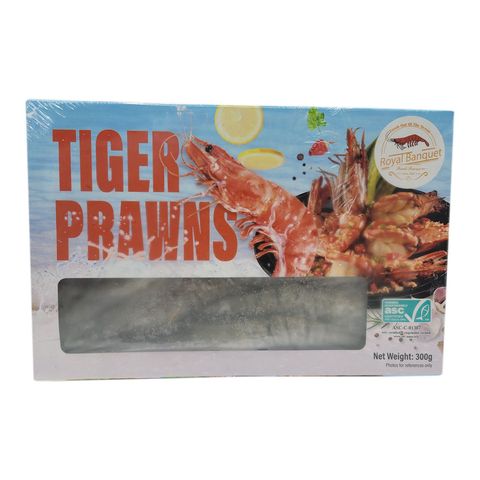 Royal Banquet Frozen ASC Raw Head-on Shell-on Tiger Prawn 300g