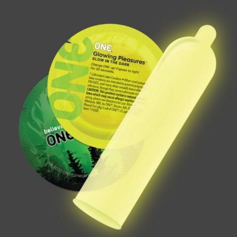 One Glowing Pleasures Lubricated Latex Condoms Glow in Dark 3 Pieces