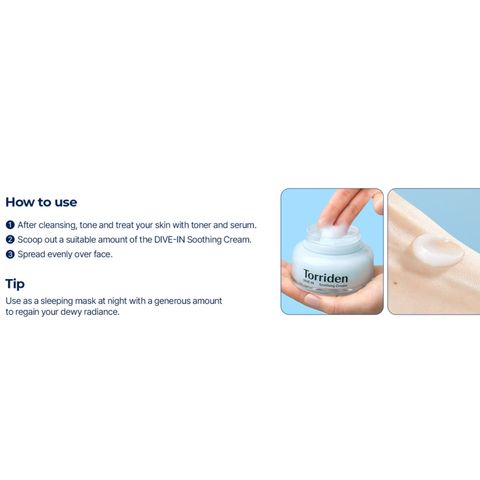 Torriden Dive In Low Molecular Hyaluronic Acid Soothing Cream 100ml [Parallel Import]