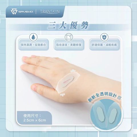Savewo Transkin Hydrocolloid Waterproof & Transparent Bandages (2.5cm x 6cm) 5 Pieces