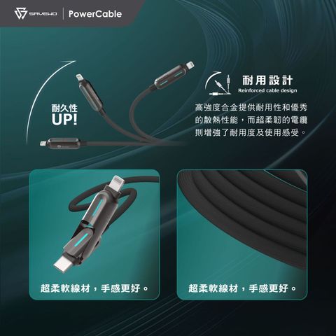 Savewo Power Cable Mix 4 in 1 PD3.1 240W 極速充電線 1.2米 1個