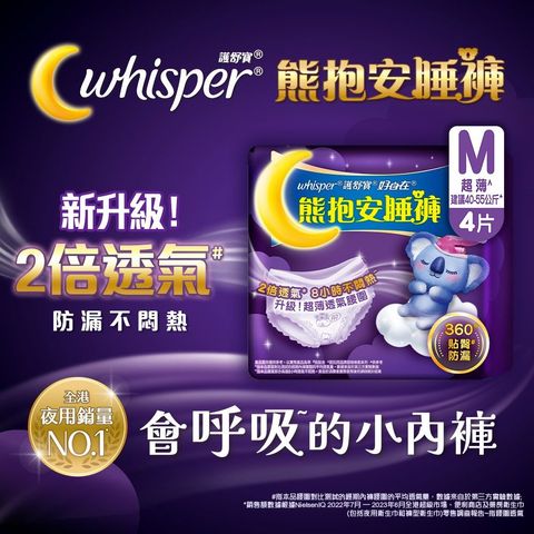 護舒寶 熊抱安睡褲 褲型夜用衛生巾2合1 中碼 4片