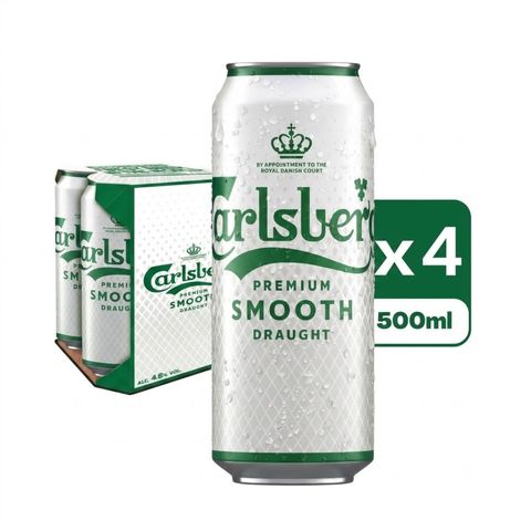 Carlsberg Smooth Draught King Can Beer 500ml x4 (The new and old packaging will be shipped out randomly)