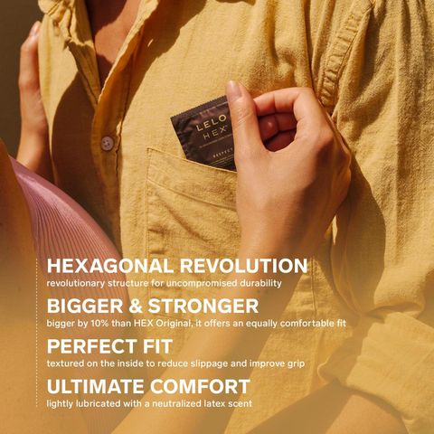 Lelo Hex Condoms Respect XL (Large Size 58 mm / 2.28 in) 36 Pieces (Ultra-thin condoms, sublime sensation and flawless fit, inner ribbing enhances grip)