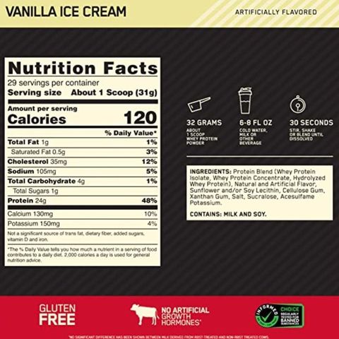 Optimum Nutrition Gold Standard Whey (Vanilla Ice Cream) 2lbs (The New and Old Packaging Will Be Shipped Out Randomly)