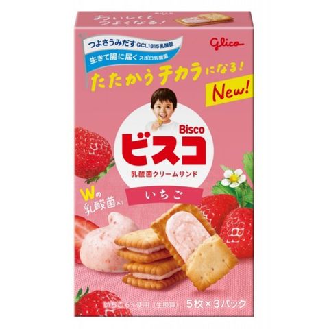 Glico Strawberry Flavor Lactic Acid Bacteria Sandwich Biscuits 64.5g [Parallel Import]