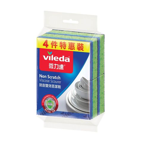 Vileda Antibacterial Non Scratch Viscose Scourer 4 Pieces