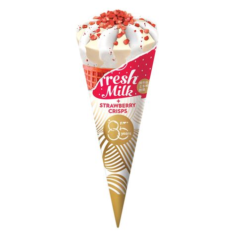 Kowloon Dairy Cone Single Cone - Fresh Milk & Strawberry Crisps 125ml