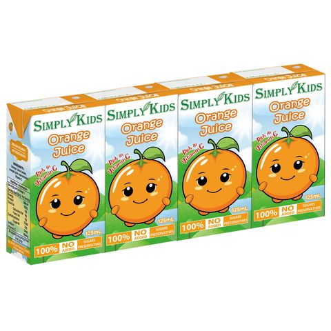 Simply Kids 100% Orange Juice 4x125mL