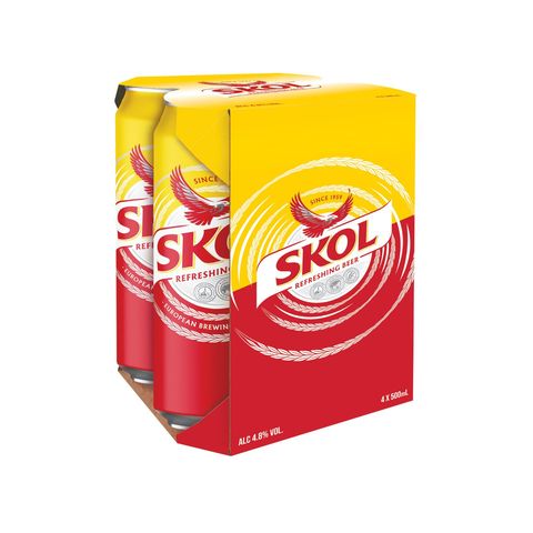 Skol King Can Beer 500ml x4