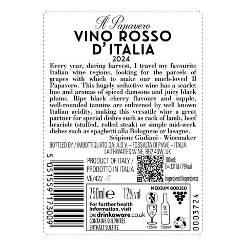 Il Papavero NV Vino Rosso 750ml