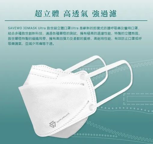 Savewo 3D Mask Ultra Type Cool + FFP2 + KF94 & ASTM Level 3 (Medium) 30 Pieces