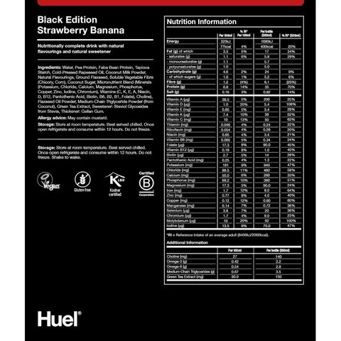 Huel 全面營養即飲高蛋白奶昔代餐 (黑版) - 士多啤梨香蕉味 500毫升