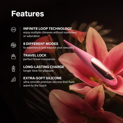 Lelo DOT Travel Soft and Flexible Pointed Tip Vibrator Pink 1 Piece (Ideal for beginners, adjust angles and intensity. Fully waterproof)