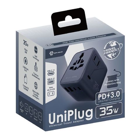 Savewo Uniplug 35W PD3.0 Universal Travel Adapter (Dark Blue) 1 Piece