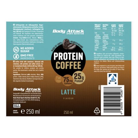Body Attack 高蛋白咖啡 拿鐵 250毫升 (包裝隨機發貨)
