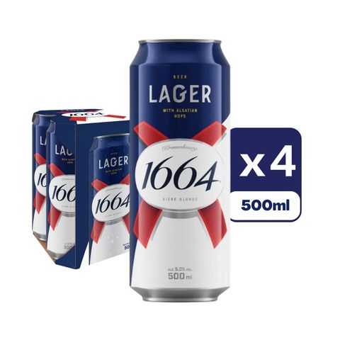 Kronenbourg 1664 Biere Blonde King Can Beer 500ml x4 (The new and old packaging will be shipped out randomly)