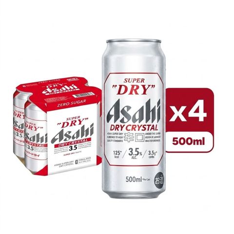 Asahi Dry Crystal King Can Beer 4 x 500ml (The new and old packaging will be shipped out randomly)