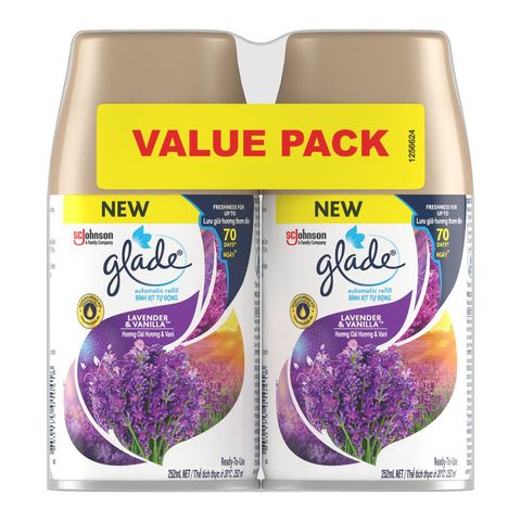 Glade Room Air Freshener Automatic Lavender & Vanilla Spray Refill Twin Pack 2 x 252ml