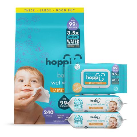 Hoppi Premium 99% Baby Water Wipes 3 x 80 Pieces