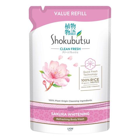 Shokubutsu Clean Fresh Shower Foam (Sakura Whitening) Refill Pack | 850 g