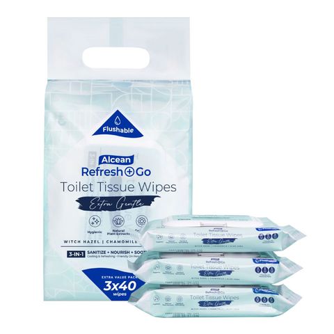 Alcean Flushable Toilet Wipes with Natural Plant Extract 3 x 40 Pieces