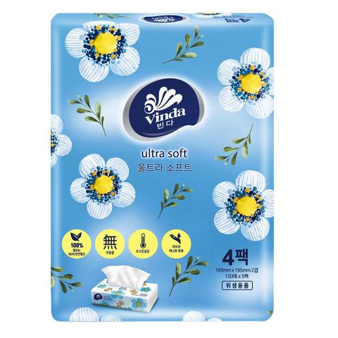 Vinda 2 Ply Ultra Soft Facial Tissue Pack 4 x 150 Pieces