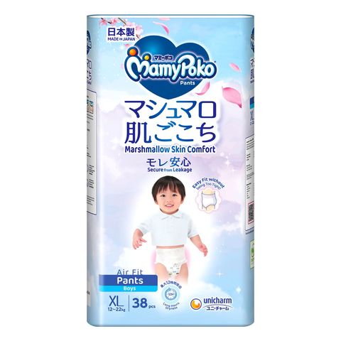 Mamypoko Pants Marshmallow Skin Comfort Air Fit Pants Boy 12-22kg (XL) 38 Pieces