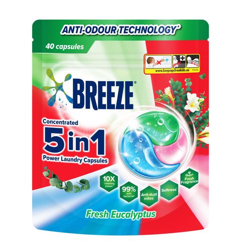 Breeze 5 in 1 Capsules Detergent Fresh Eucalyptus 40 Pieces