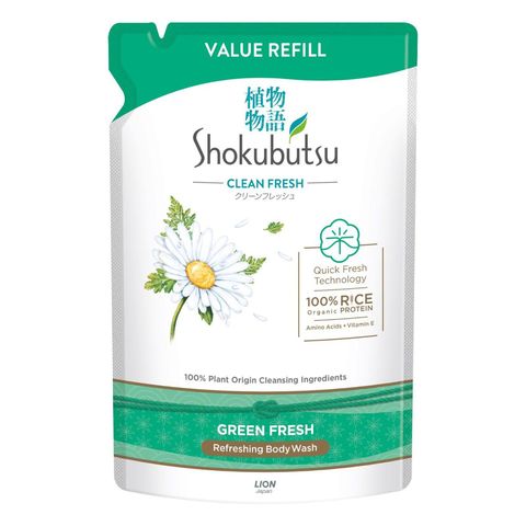 Shokubutsu Clean Fresh Shower Foam (Green Fresh) Refill Pack | 850 g