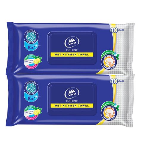Vinda Deluxe Wet Kitchen Wipes 2 x 40 Pieces