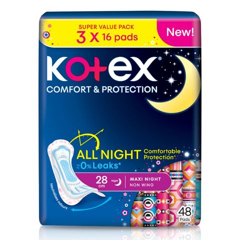 Kotex Comfort and Protection Maxi Overnight Non Wing (28cm) 3 x 16 Pieces